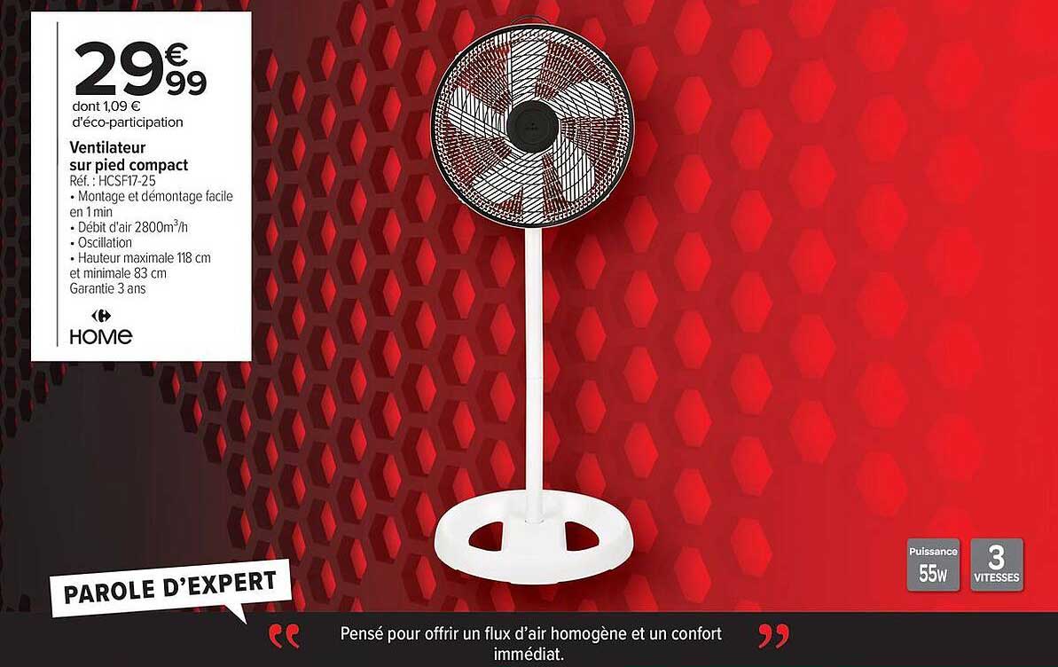 Ventilateur sur pied compact