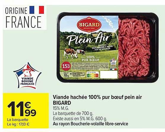 Viande hachée 100% pur bœuf plein air BIGARD