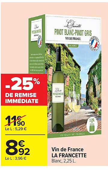 Vin de France LA FRANCETTE Blanc, 2,25 L.