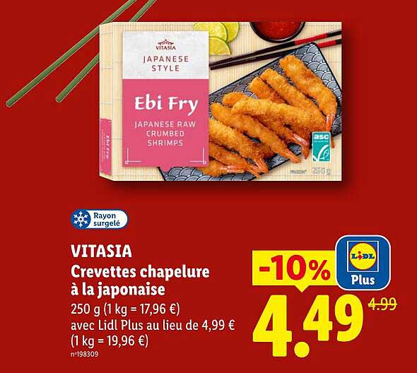 VITASIA Crevettes chapelure à la japonaise 250 g