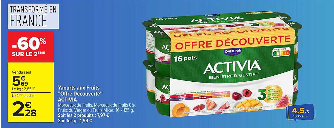 Yaourts aux Fruits "Offre Découverte" ACTIVIA