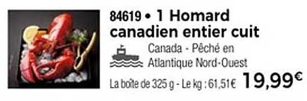 1 Homard canadien entier cuit