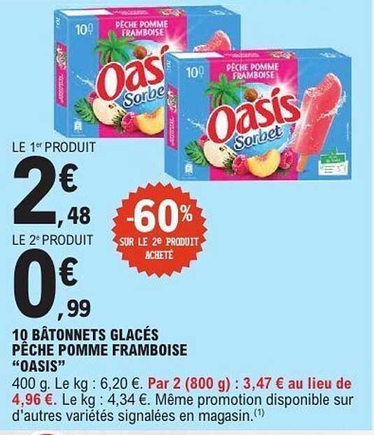 10 BÂTONNETS GLACÉS PÊCHE POMME FRAMBOISE "OASIS"