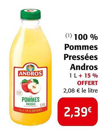 100 % Pommes Pressées Andros 1 L + 15 % OFFERT