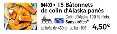 15 Bâtonnets de colin d'Alaska panés