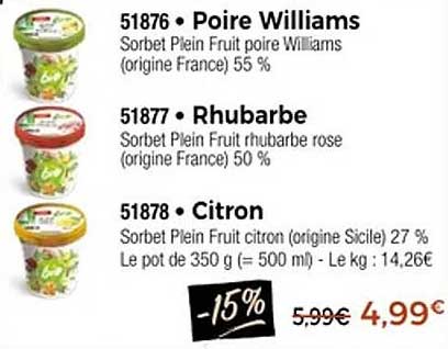 15% de réduction sur les sorbets Plein Fruit