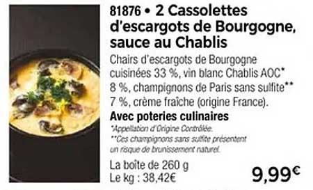 2 Cassolettes d'escargots de Bourgogne, sauce au Chablis