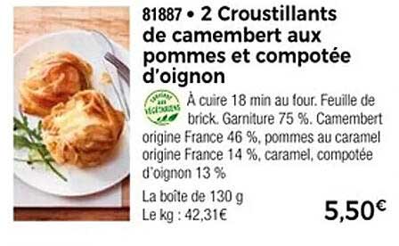 2 Croustillants de camembert aux pommes et compote d'oignon