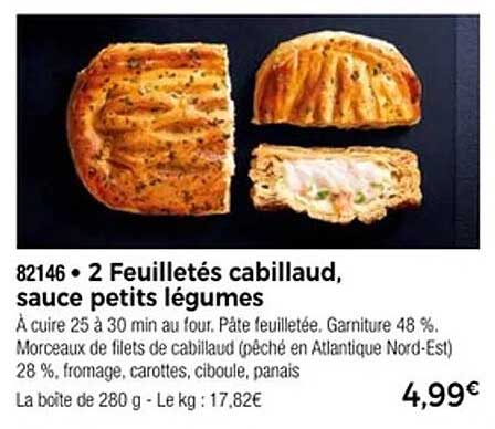 2 Feuilletés cabillaud, sauce petits légumes