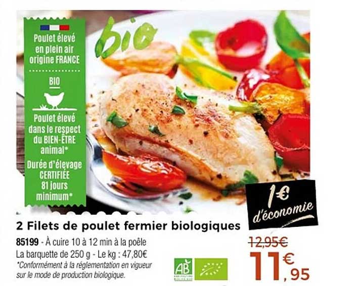 2 Filets de poulet fermier biologiques