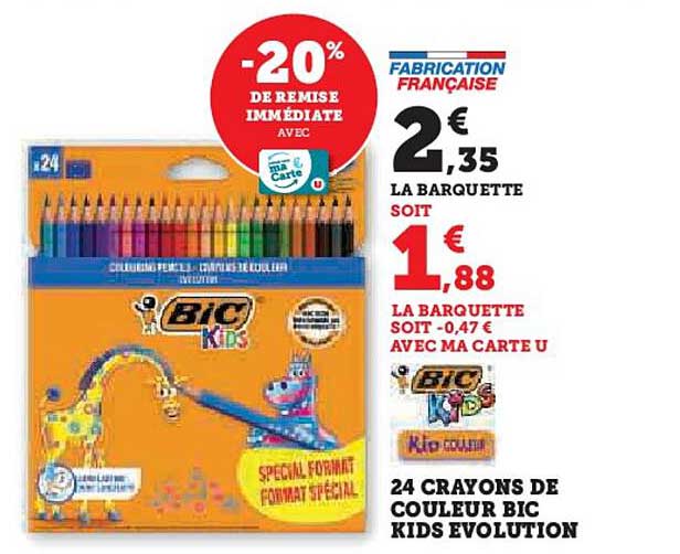 24 CRAYONS DE COULEUR BIC KIDS EVOLUTION