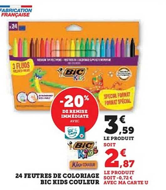 24 Feutres de Coloritage BIC KIDS Couleur