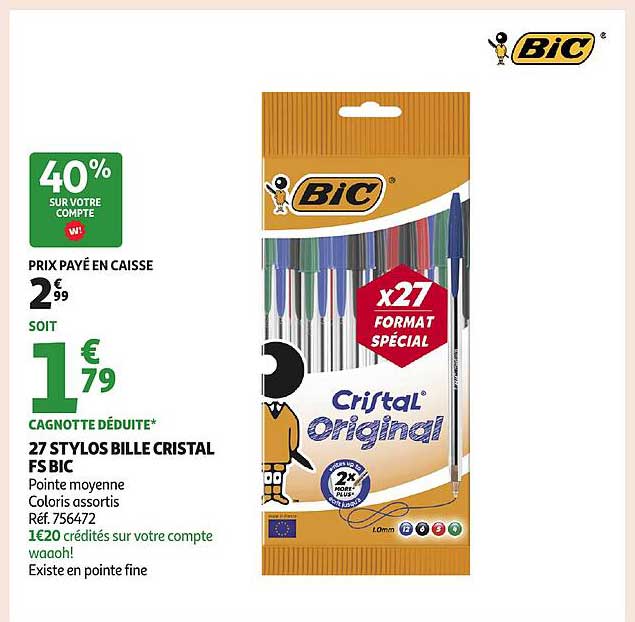 27 STYLOS BILLE CRISTAL FS BIC