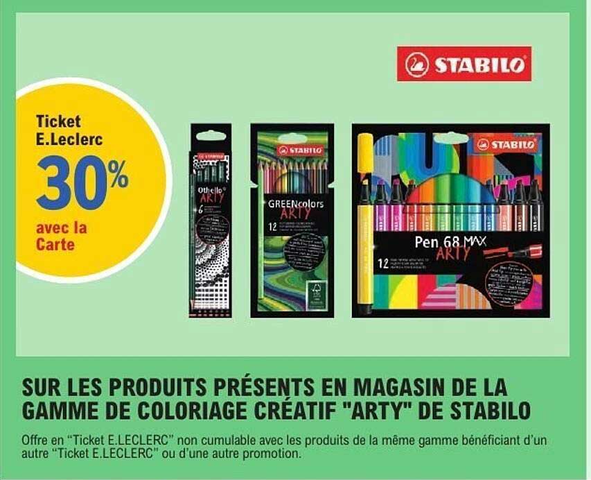 30% sur les produits de la gamme de coloriage créatif "Arty" de Stabilo avec la Carte