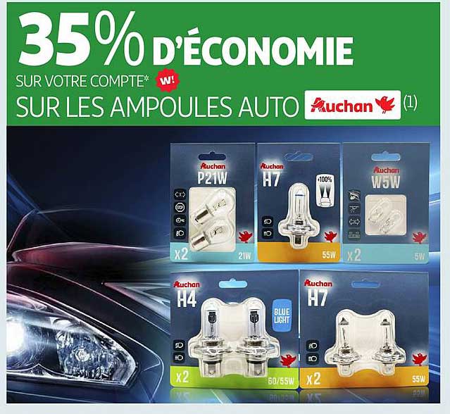 35% d'économie sur les ampoules auto Auchan