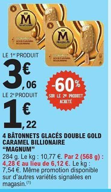 4 BÂTONNETS GLACÉS DOUBLE GOLD CARAMEL BILLIONAIRE "MAGNUM"