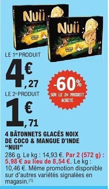 4 BÂTONNETS GLACÉS NOIX DE COCO & MANGUE D'INDE "NUII"