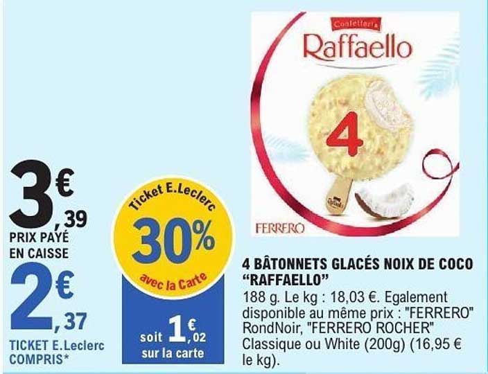 4 Bâtonnets Glacés Noix de Coco "Raffaello"