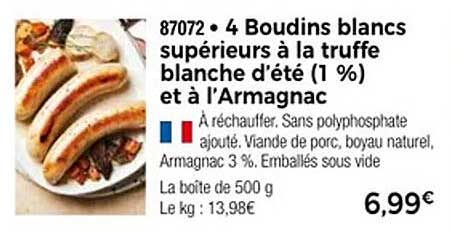 4 Boudins blancs supérieurs à la truffe blanche d'été (1 %) et à l'Armagnac