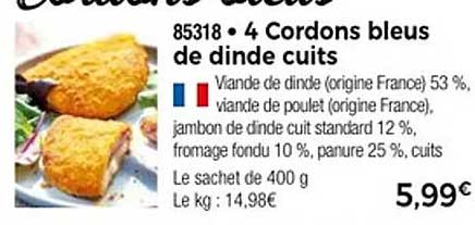 4 Cordons bleus de dinde cuits