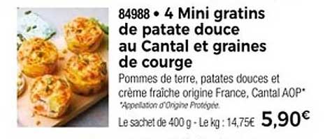 4 Mini gratins de patate douce au Cantal et graines de courge