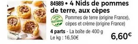 4 Nids de pommes de terre, aux cèpes