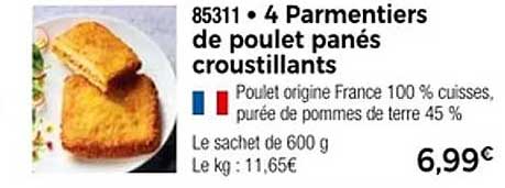4 Parmentiers de poulet panés croustillants