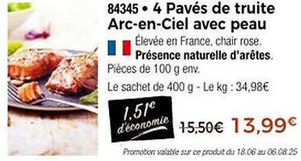 4 Pavés de truite Arc-en-Ciel avec peau