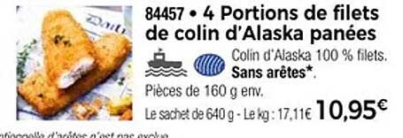 4 Portions de filets de colin d'Alaska panées