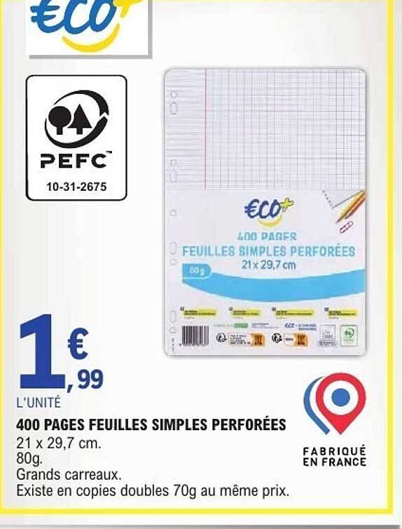 400 PAGES FEUILLES SIMPLES PERFORÉES