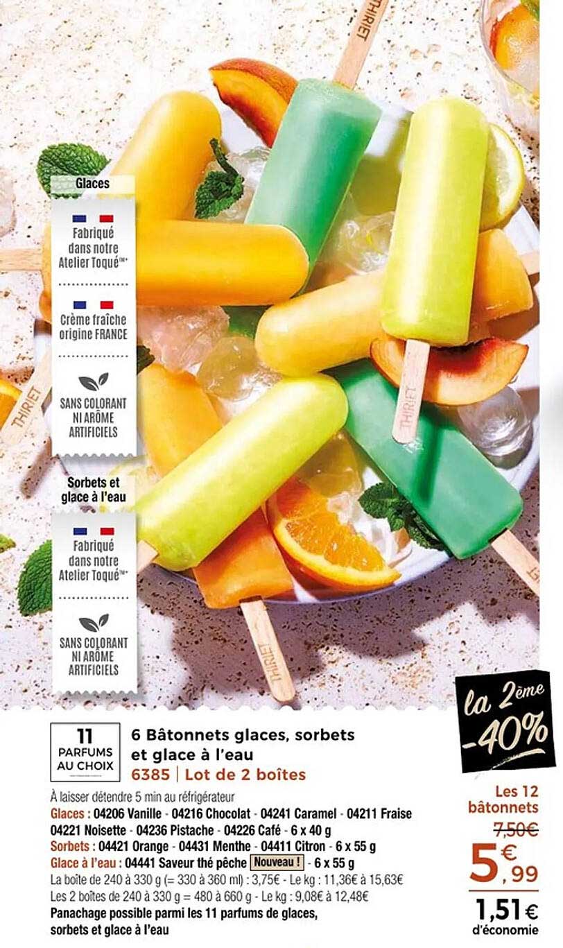 6 Bâtonnets glaces, sorbets et glace à l’eau