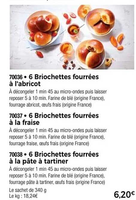 6 Briochettes fourrées à l'abricot, à la fraise et à la pâte à tartiner