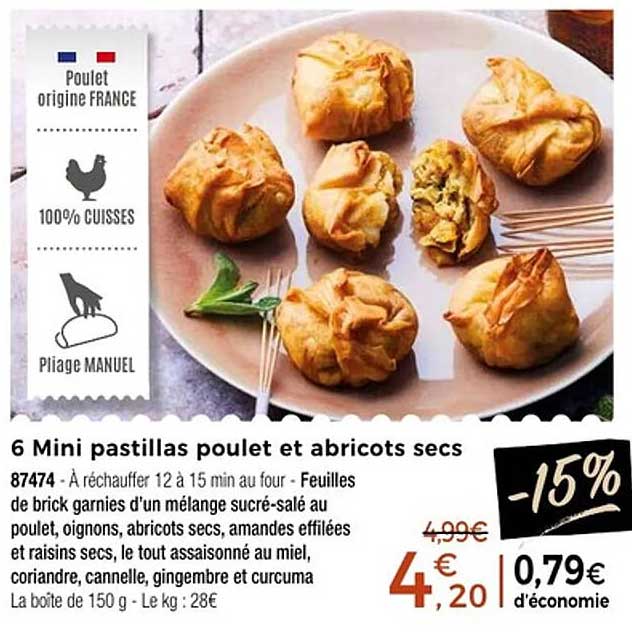 6 Mini pastillas poulet et abricots secs