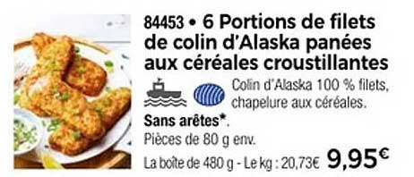 6 Portions de filets de colin d’Alaska panées aux céréales croustillantes