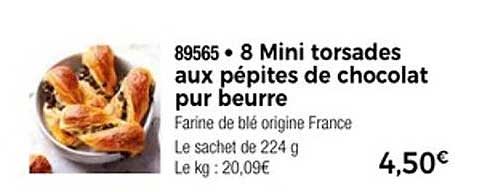 8 Mini torsades aux pépites de chocolat pur beurre