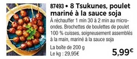 8 Tsukunes, poulet mariné à la sauce soja