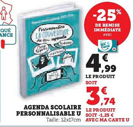 AGENDA SCOLAIRE PERSONNALISABLE U