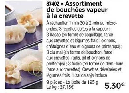Assortiment de bouchées vapeur à la crevette