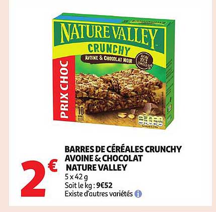 BARRES DE CÉRÉALES CRUNCHY AVOINE & CHOCOLAT NATURE VALLEY