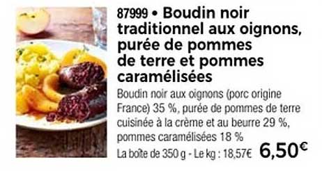 Boudin noir traditionnel aux oignons, purée de pommes de terre et pommes caramélisées