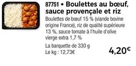 Boulette au bœuf, sauce provençale et riz