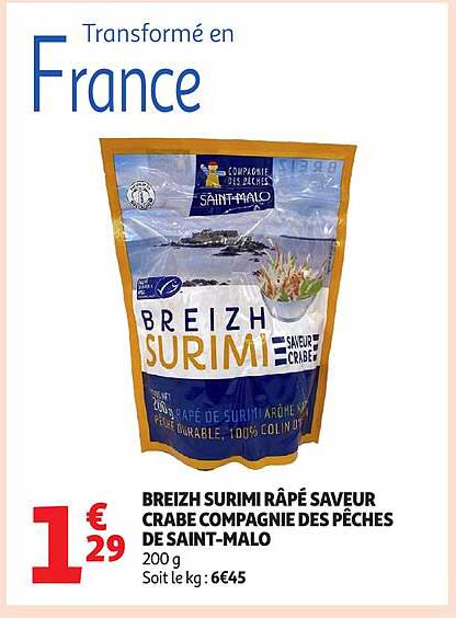 BREIZH SURIMI RÂPÉ SAVEUR CRABE COMPAGNIE DES PÊCHES DE SAINT-MALO