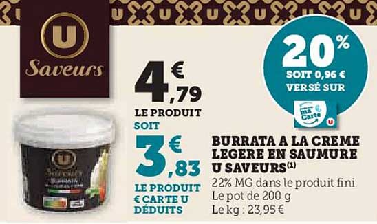 BURRATA A LA CREME LEGERE EN SAUMURE U SAVEURS