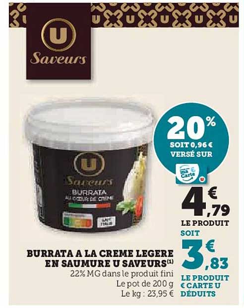 BURRATA A LA CREME LEGERE EN SAUMURE U SAVEURS