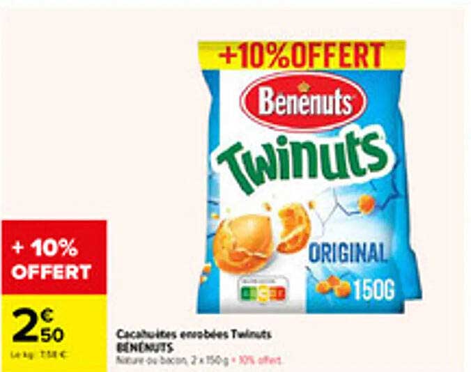 Cacahuètes enrobées Twinuts Bénénuts 150G +10% OFFERT