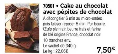 Cake au chocolat avec pépites de chocolat