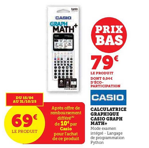 CALCULATRICE GRAPHIQUE CASIO GRAPH MATH+