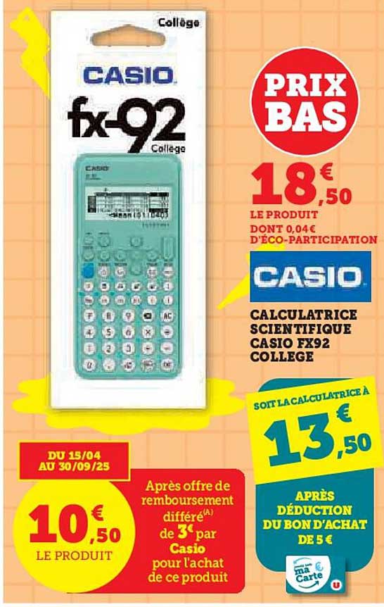 Calculatrice scientifique Casio FX92 Collège