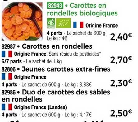 Carottes en rondelles biologiques