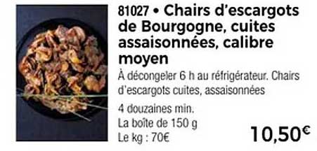 Chairs d’escargots de Bourgogne, cuites assaisonnées, calibre moyen